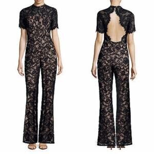 NWT Alexis Kelie Short Sleeve Lace Open Back Jumpsuit Black Size XS
